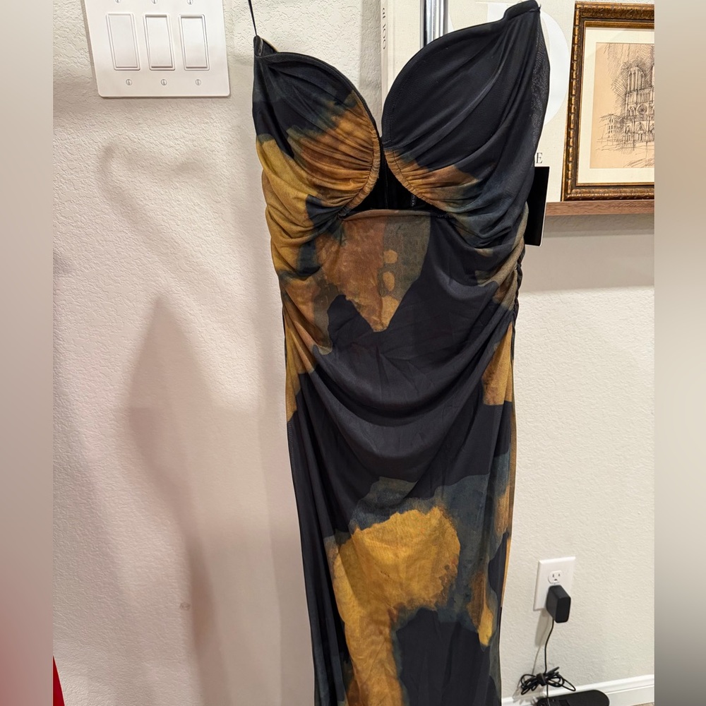 JLUXLABEL Strapless Black and Gold Dress